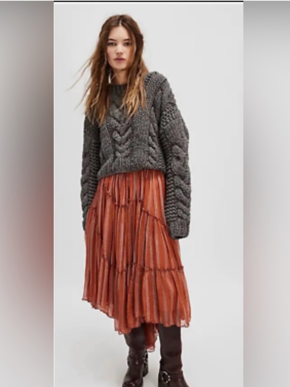 Free People Rust Tiered Midi Skirt